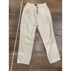 Simple Society Womens Cream Utility Carpenter Pants Off White Denim